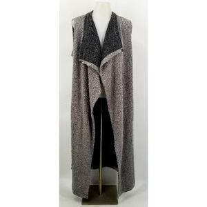 Faith & Zoe Duster Sleeveless Gray Open Cardigan Stretch Wool Blend Pockets L